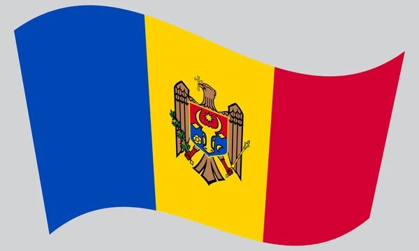 Flag of Moldova waving on gray background — Stock Vector