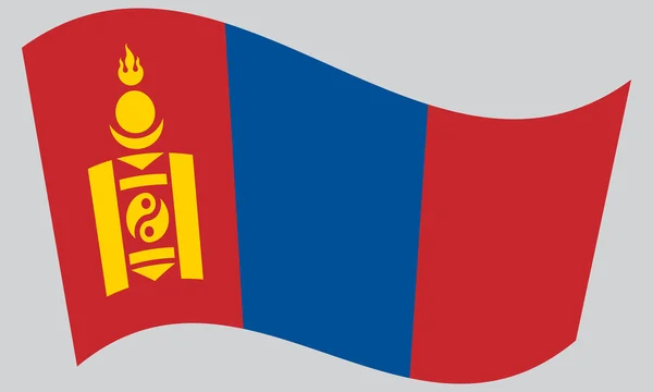 Flag of Mongolia waving on gray background — Stock vektor