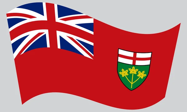 Drapeau de l'Ontario agitant sur fond gris — Image vectorielle