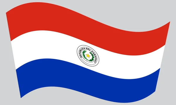 Bandiera del Paraguay sventola su sfondo grigio — Vettoriale Stock