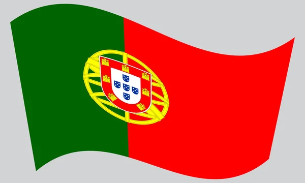 Bandiera del Portogallo sventola su sfondo grigio — Vettoriale Stock