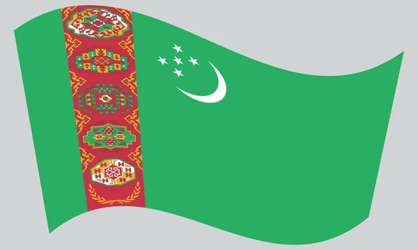 Flag of Turkmenistan waving on gray background — Stock vektor