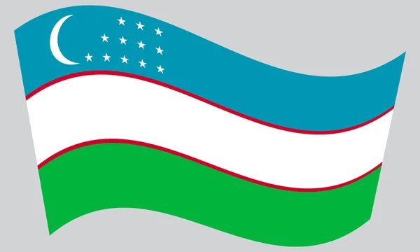 Flag of Uzbekistan waving on gray background — Stockový vektor