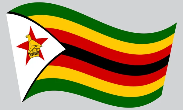 Flag of Zimbabwe waving on gray background — Stock Vector