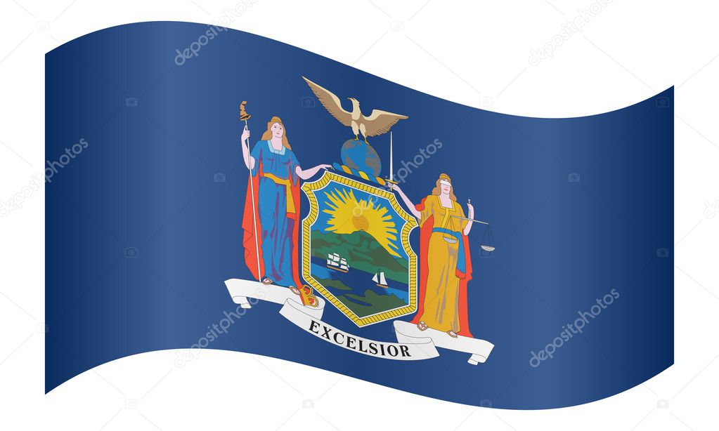 Flag of New York state waving on white background
