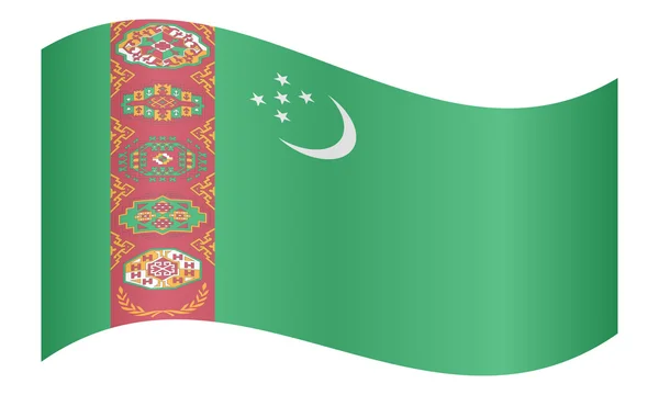 Flag of Turkmenistan waving on white background — ストックベクタ