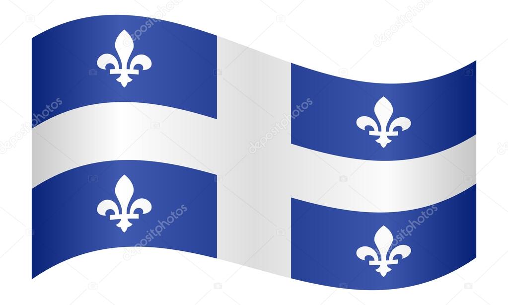 Flag of Quebec waving on white background