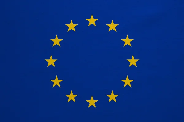 Europe gerçek bayrağı ayrıntılı kumaş doku — Stok fotoğraf