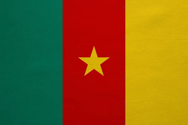 Bandeira de Camarões textura real tecido detalhado — Fotografia de Stock