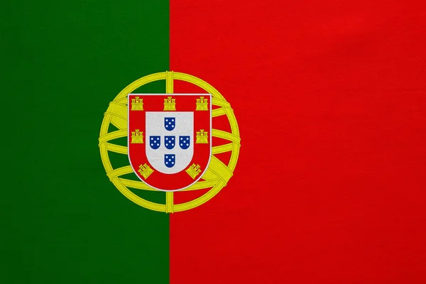 Flaga Portugalii rzeczywistym szczegółowe tekstura tkanina — Zdjęcie stockowe