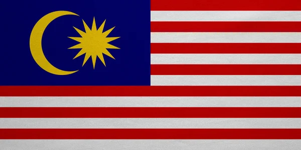 Bandeira da Malásia textura de tecido real detalhado — Fotografia de Stock