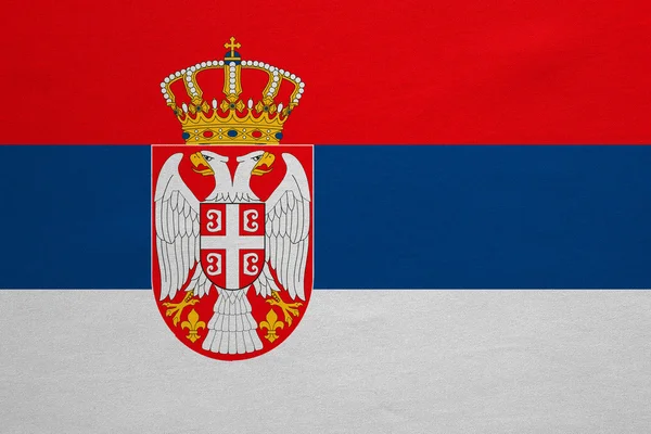 Flag of Serbia real detailed fabric texture — Stock fotografie