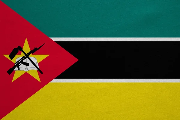 Bandeira de Moçambique textura real tecido detalhado — Fotografia de Stock