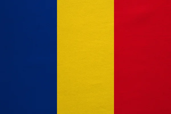 Flag of Romania real detailed fabric texture — Stock fotografie