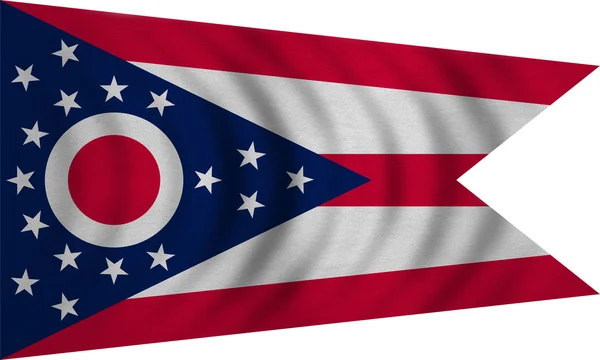 Vlajkou zvlněná Ohio podrobné textilie textura na bílém — Stock fotografie