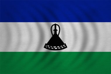 Lesotho dalgalı, çok ayrıntılı kumaş doku bayrağı