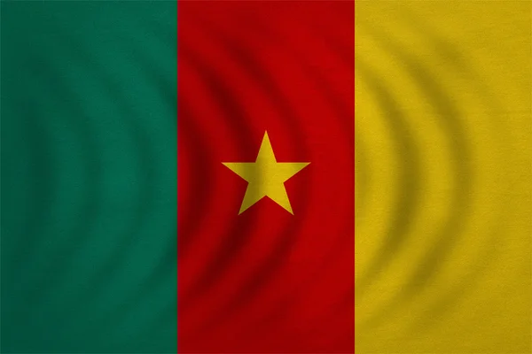 Drapeau du Cameroun ondulé texture de tissu réelle détaillée — Photo