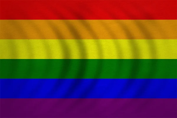 Rainbow gay pride flag wavy, real fabric texture — Stock Photo, Image