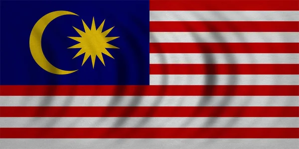 Malezya dalgalı çok ayrıntılı kumaş doku bayrağı — Stok fotoğraf