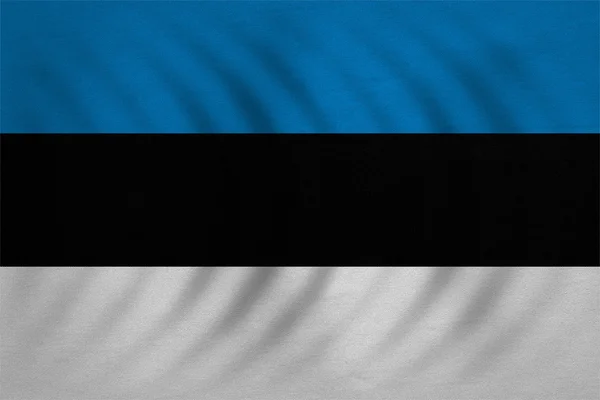 Bandiera di Estonia ondulato, vera trama del tessuto dettagliato — Foto Stock