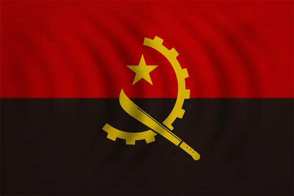 Flagga av Angola vågiga, riktigt detaljerade tyg textur — Stockfoto