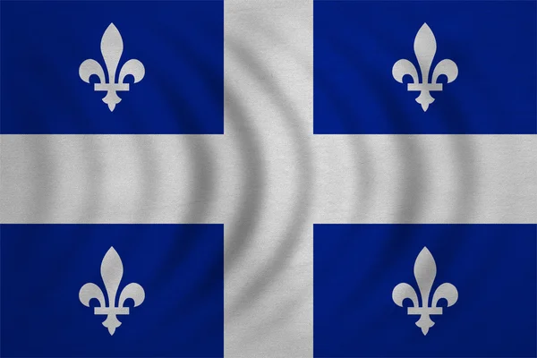 Bandeira de Quebec ondulada, textura de tecido real detalhado — Fotografia de Stock