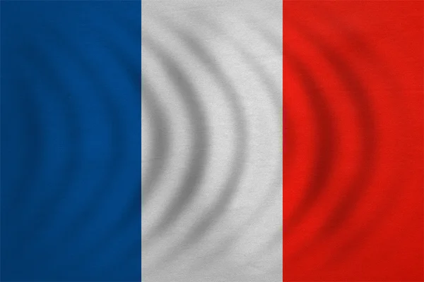 Flagge von Frankreich wellig, echt detaillierte Stoffstruktur — Stockfoto