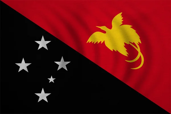 Vlag van Papoea-Nieuw-Guinea golvende, echte weefsel textuur — Stockfoto