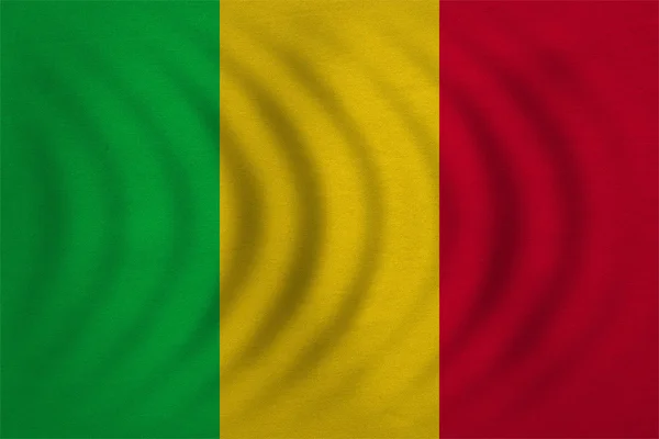 Bandeira do Mali ondulada, textura de tecido real detalhado — Fotografia de Stock