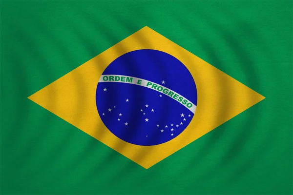 Bandera de Brasil ondulada, textura de tela detallada real —  Fotos de Stock