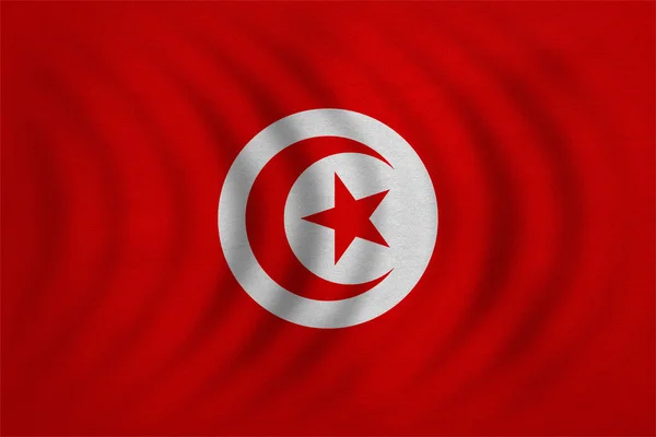 Flagga av Tunisien vågiga, riktigt detaljerade tyg textur — Stockfoto
