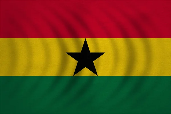 Bandera de Ghana ondulada, textura de tela detallada real — Foto de Stock