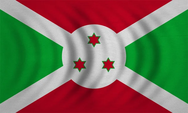 Flagga av Burundi vågiga, riktigt detaljerade tyg textur — Stockfoto