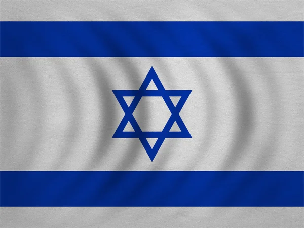 Bandeira de Israel ondulada, textura de tecido real detalhado — Fotografia de Stock