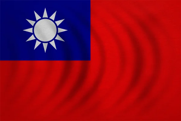 Vlag van Taiwan golvende, echte gedetailleerde weefsel textuur — Stockfoto