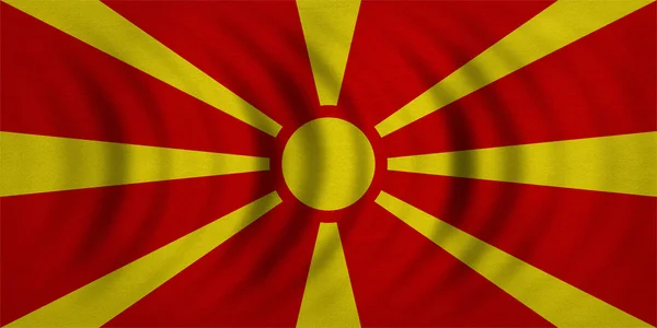 Bandera de Macedonia ondulada, textura detallada de la tela — Foto de Stock