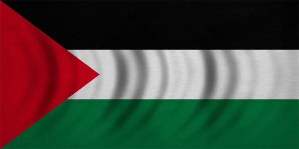 Bandeira da Palestina ondulada, textura de tecido detalhado — Fotografia de Stock