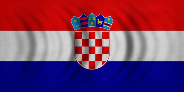 Bandeira da Croácia ondulada, textura de tecido real detalhado — Fotografia de Stock