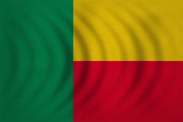 Flag of Benin wavy, real detailed fabric texture — Stock Photo, Image