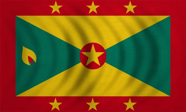 Vlag van Grenada golvende, echte gedetailleerde weefsel textuur — Stockfoto