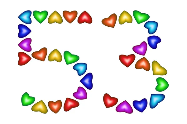 Numéro 53, cinquante-trois de cœurs colorés sur blanc — Image vectorielle