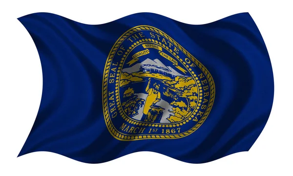 Bandeira de Nebraska ondulada em branco, textura de tecido — Fotografia de Stock