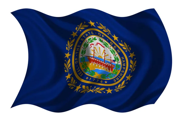 Bandera de New Hampshire ondulada sobre tela blanca textura — Foto de Stock