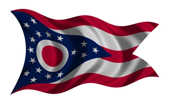 Vlajkou zvlněná na bílé, textilie textura Ohio — Stock fotografie