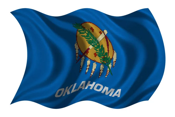 Drapeau de l'Oklahoma ondulé sur blanc, texture tissu — Photo