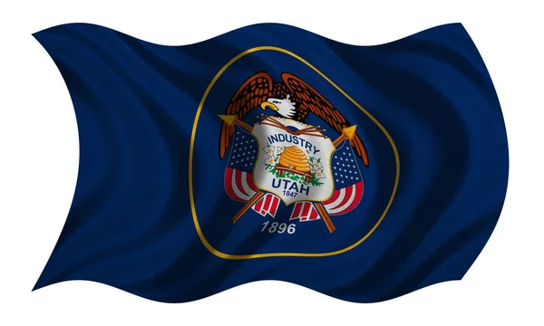 Bandera de Utah ondulada sobre blanco, textura de tela —  Fotos de Stock