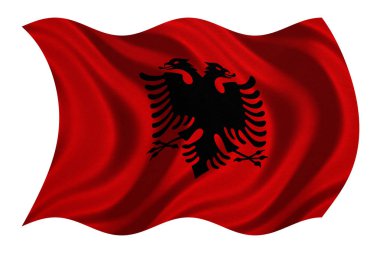 Arnavutluk beyaz, kumaş dokusu üzerinde dalgalı bayrağı