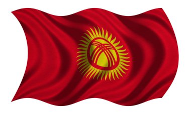 Beyaz, kumaş dokusu üzerinde dalgalı Kırgızistan bayrağı