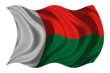 Beyaz, kumaş dokusu üzerinde dalgalı Madagaskar bayrağı