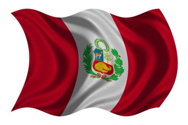 Beyaz, kumaş dokusu üzerinde dalgalı Peru bayrağı